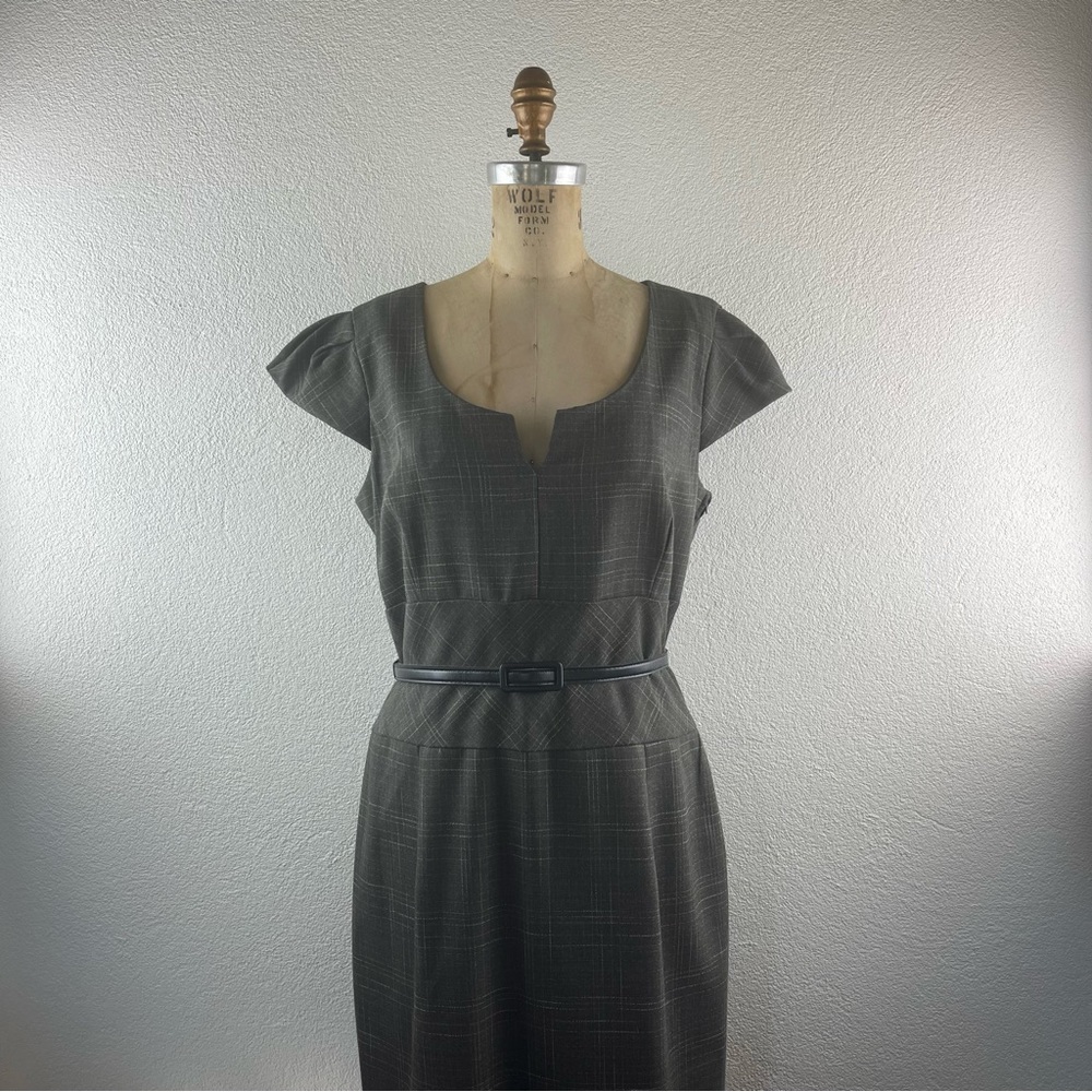 Karin Stevens l 14 Tailored Plaid Pleated Cap Sleeve Classic Career Pencil Dress